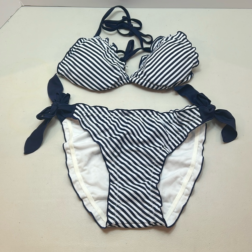 Navy Blue and White Striped Bikini set